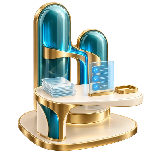 Admin agent at its gold-and-blue workstation